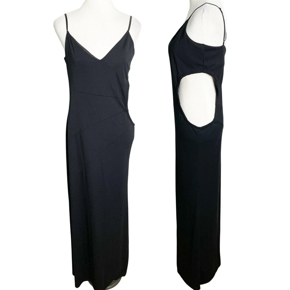 Vintage 90s BCBG Paris Cut out side Black Gown Dress Minimalist Size Large - Picture 2 of 6